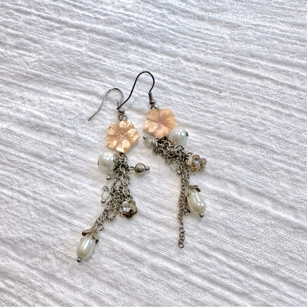 3/$15 Chandelier/Drop peach flower earrings